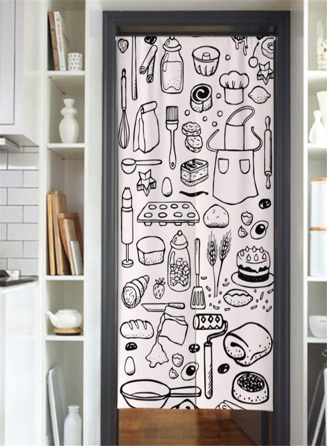 MYRU Japanese Curtain Noren Japanese Curtain for Restaurant Closet Door Entrance Feng Shui Doorway Curtain (White Food,33.5 Inches x 59 Inches) - Image 2